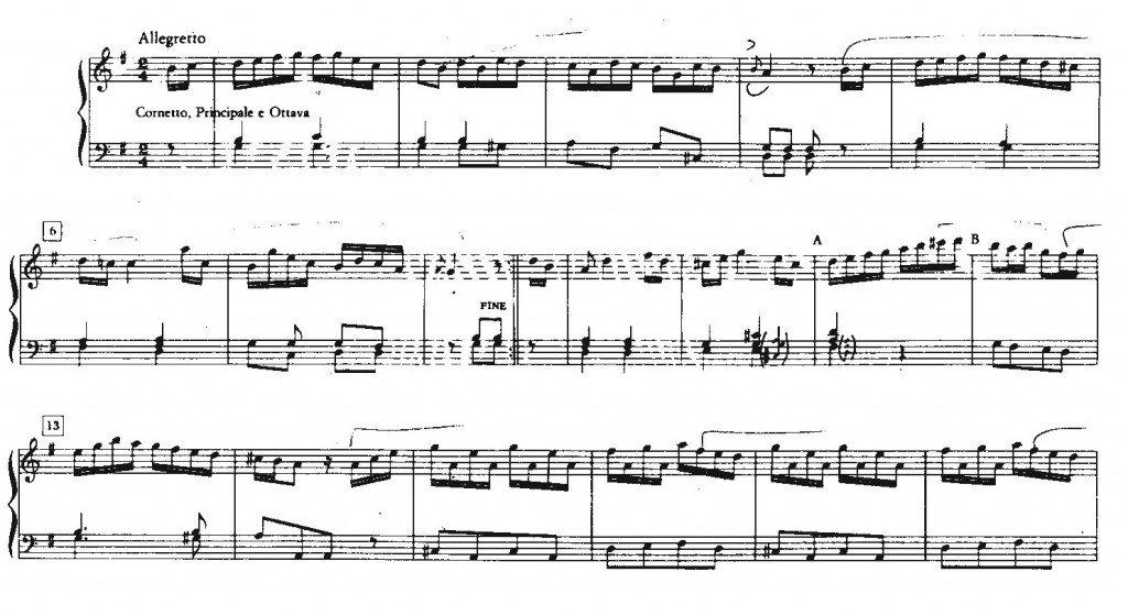 Ronò I van Giuseppe Ghererdeschi. Uit Musische Pistoiesi per Organo. UItgave Bärenreiter 1978.