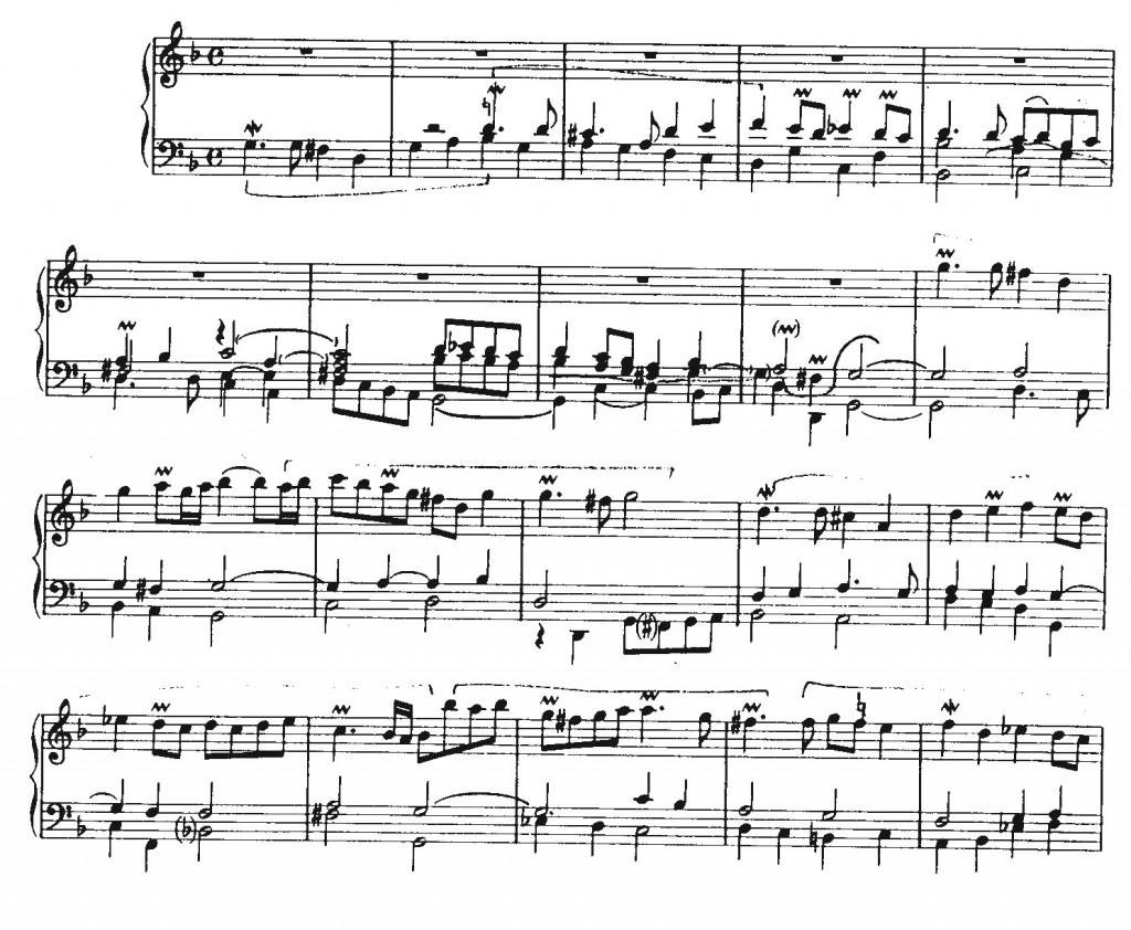 Voorbeeld Fantasie du cornet para Monsieur Babou. Uit Thirteen pieces for the Organ, uitgave Kalmus 3414.